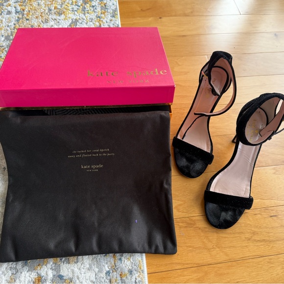 Kate Spade Isa Black Satin Ankle Strap Heels Size 7.5 - Picture 4 of 10